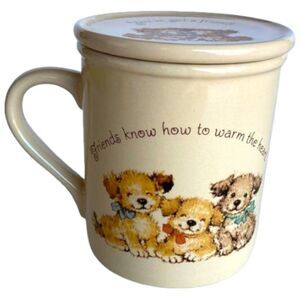 Vintage Hallmark Mug Mates You've Got a Friend Cottagecore Cute Puppy Mug w/ Lid